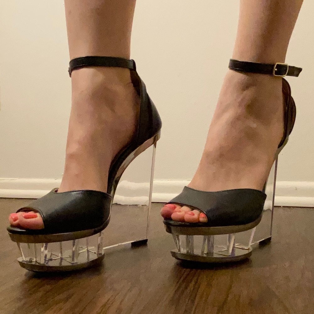 lucite platform wedges